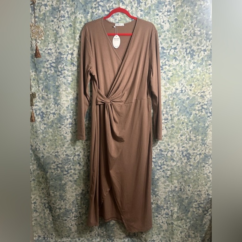 Hount Women's V-Neck Long Sleeve Sweater Dress 2X